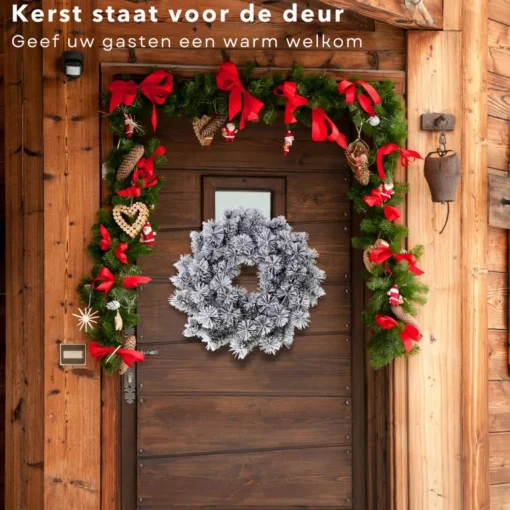 Cheqo Kerstkransen>® Kerstkrans Met Sneeuw - Krans - Kerstdecoratie - Kerstmis - Groen En Wit - O40 Cm