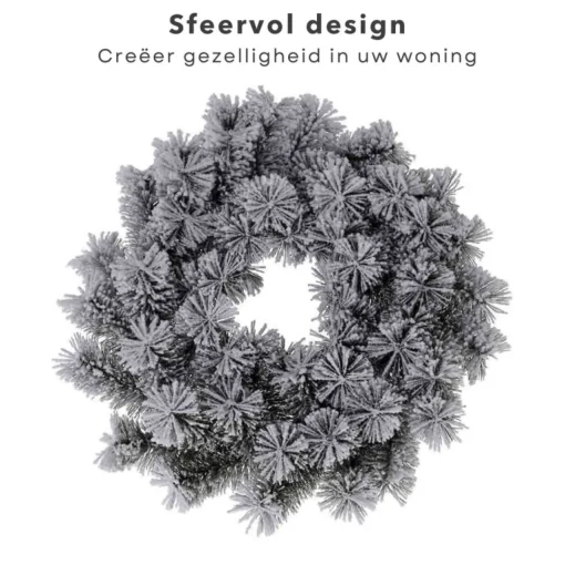 Cheqo Kerstkransen>® Kerstkrans Met Sneeuw - Krans - Kerstdecoratie - Kerstmis - Groen En Wit - O40 Cm