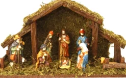 Cheqo Kerststallen>® Kerststal Met 8 Figuren - Kersttafereel - Kerstdorp - 39 X 14 X H22.5Cm