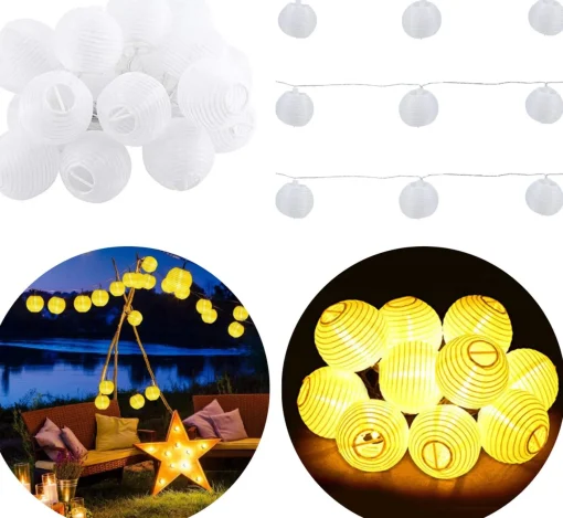 Cheqo ® Lampionnen Slinger - Feestverlichting - Lichtslang - Lichtslinger Lampion - Lampionnen Met Verlichting - Warm Wit - 10.75 Meter - 20 Lampions Store