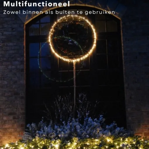Cheqo Kerstkransen>® Lichtgevende Kerstkrans - Kerstring - Kerstverlichting - Kerstdecoratie - 500 Led - O58Cm - 8 Lichtfuncties - Voor Binnen En Buiten