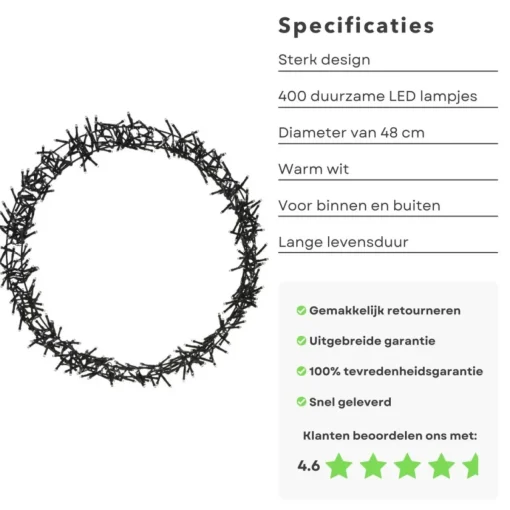 Cheqo Kerstkransen>® Lichtgevende Kerstkrans - Kerstring - Kerstverlichting - Kerstdecoratie - 400 Led - O48Cm - 8 Lichtfuncties - Voor Binnen En Buiten