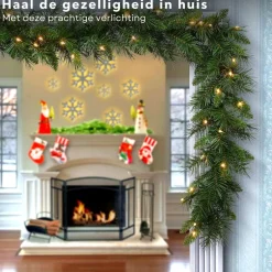 Cheqo Guirlandes></noscript>® Xl Guirlande Met Kerstverlichting - Kerstlampjes - Kerstslinger - Warm Wit - 270Cm - 150 Takjes - 50 Led - Met Timer Functie