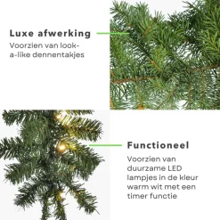 Cheqo Guirlandes></noscript>® Xl Guirlande Met Kerstverlichting - Kerstlampjes - Kerstslinger - Warm Wit - 270Cm - 150 Takjes - 35 Led - Met Timer Functie
