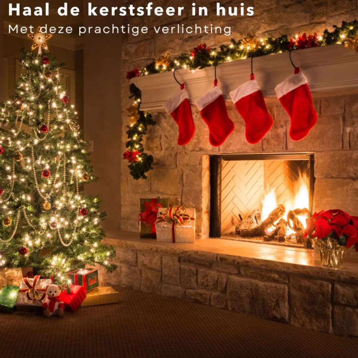 Cheqo Guirlandes>® Xl Guirlande Met Kerstverlichting - Kerstlampjes - Kerstslinger - Warm Wit - 270Cm - 150 Takjes - 35 Led - Met Timer Functie