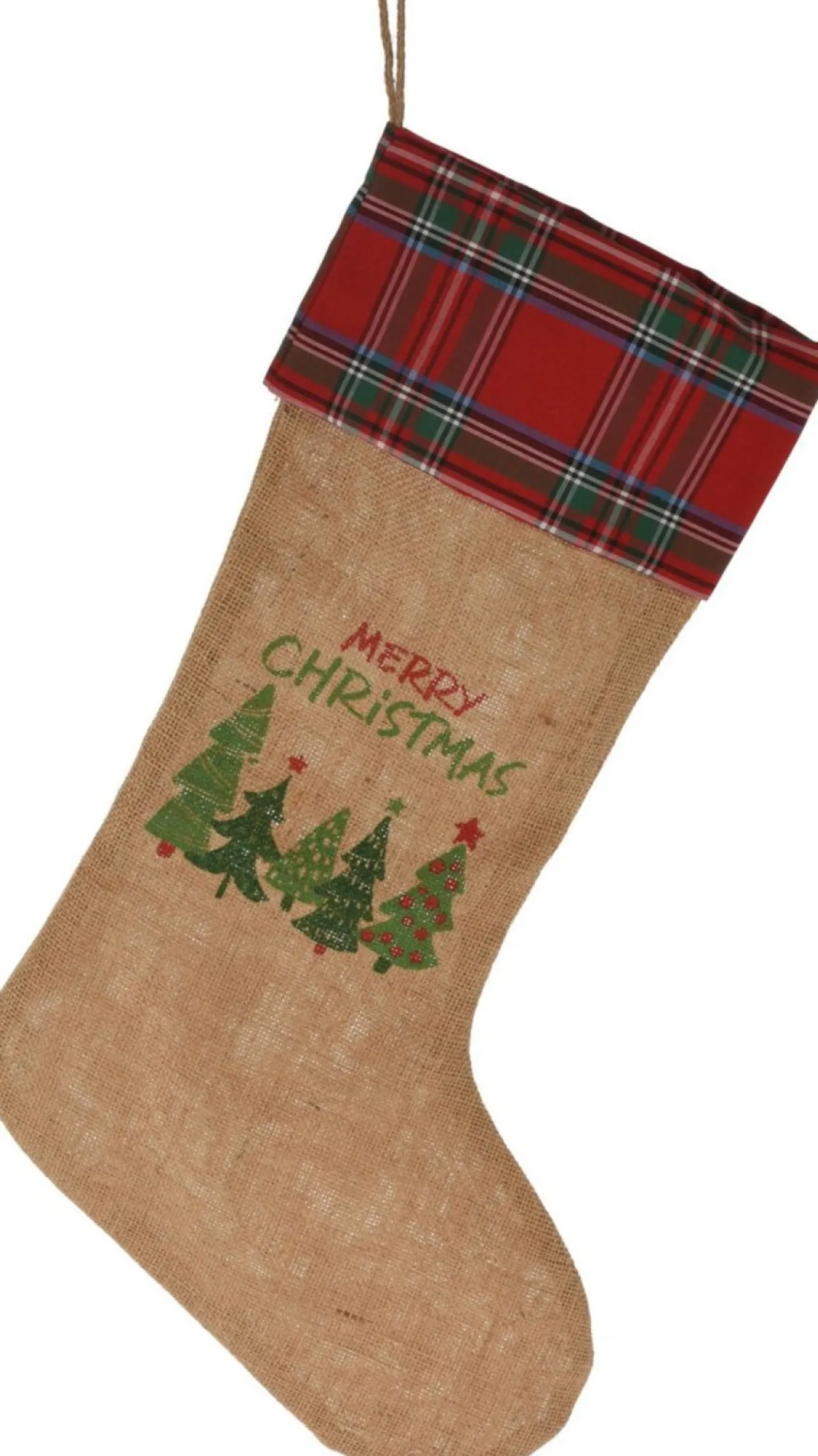 Merkloos Kerstsokken>Christmas Decoration Kerstsokken- 2X St - Geruite Rand - H52 Cm - Jute/Polyester