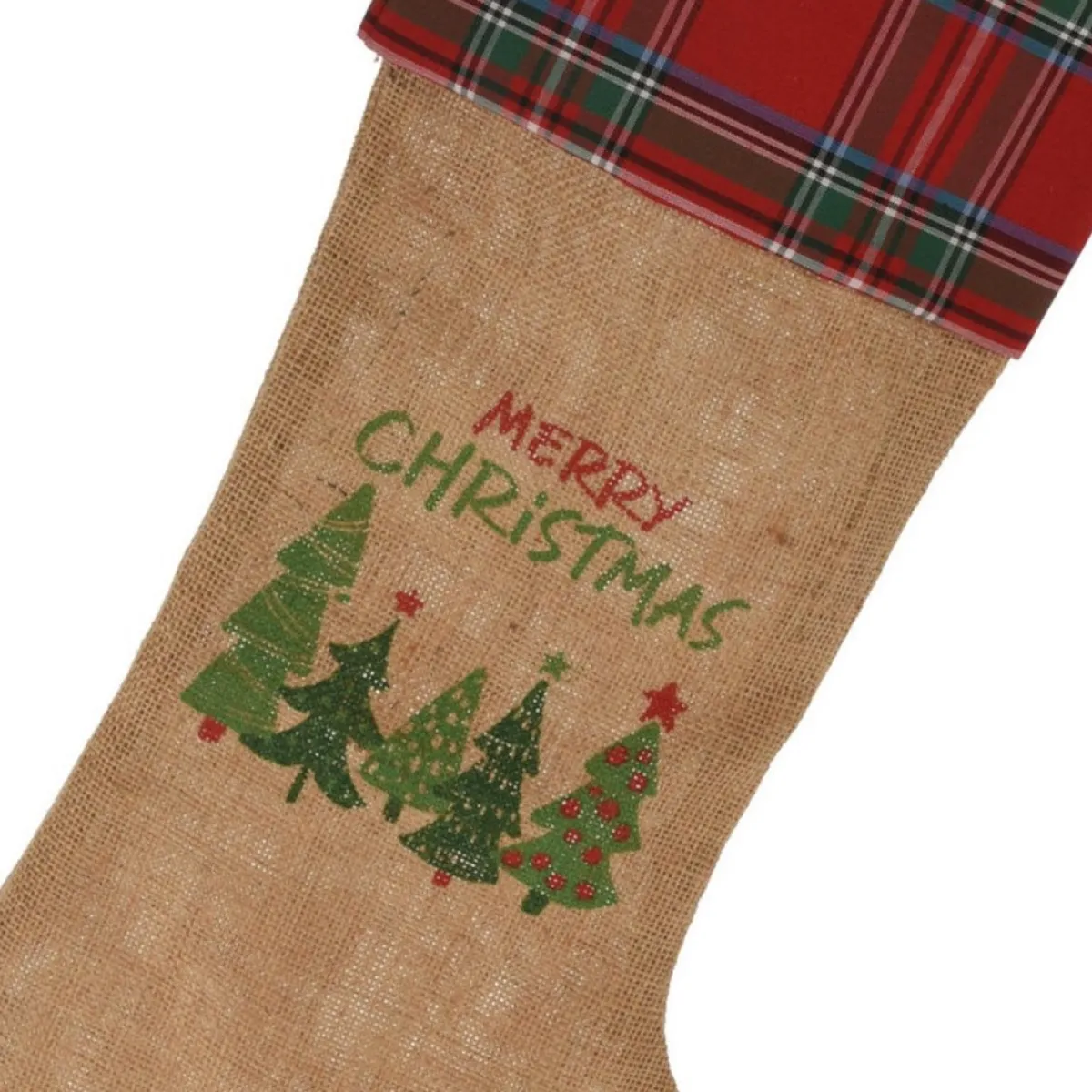 Merkloos Kerstsokken>Christmas Decoration Kerstsokken- 2X St - Geruite Rand - H52 Cm - Jute/Polyester