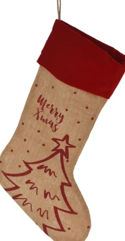Merkloos Kerstsokken>Christmas Decoration Kerstsok - Rode Rand - H52 Cm - Jute/Polyester