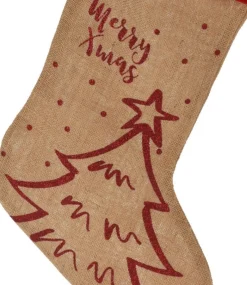 Merkloos Kerstsokken>Christmas Decoration Kerstsok - Rode Rand - H52 Cm - Jute/Polyester