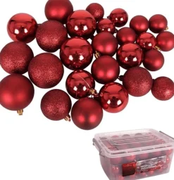 Christmas gifts Kerstboomversieringen></noscript> Kerstballen Set In Opbergbox - 70 Kerstballen - Plastic/Kunststof - O4/5/6 Cm - Mat/ Glanzend/ Glitter
