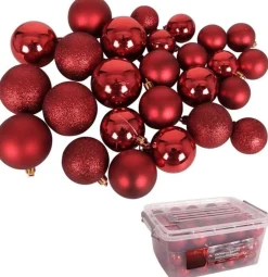 Christmas gifts Kerstboomversieringen></noscript> Kerstballen Set In Opbergbox - 70 Kerstballen - Plastic/Kunststof - O4/5/6 Cm - Mat/ Glanzend/ Glitter