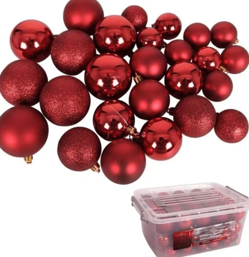 Christmas gifts Kerstboomversieringen> Kerstballen Set In Opbergbox - 70 Kerstballen - Plastic/Kunststof - O4/5/6 Cm - Mat/ Glanzend/ Glitter