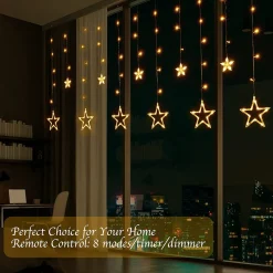 YUCEN Christmasxl Kerstverlichting | Sterrengordijn | Kerst | Kerststerren | Feest Licht Gordijn | Warm Wit Licht | 2,5 M Energie Zuinig | 12 Sterren - Met Afstandsbedieniing Hot