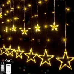 YUCEN Christmasxl Kerstverlichting | Sterrengordijn | Kerst | Kerststerren | Feest Licht Gordijn | Warm Wit Licht | 2,5 M Energie Zuinig | 12 Sterren - Met Afstandsbedieniing Hot
