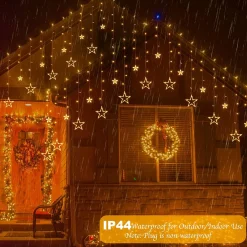 YUCEN Christmasxl Kerstverlichting | Sterrengordijn | Kerst | Kerststerren | Feest Licht Gordijn | Warm Wit Licht | 2,5 M Energie Zuinig | 12 Sterren - Met Afstandsbedieniing Hot