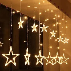 YUCEN Christmasxl Kerstverlichting | Sterrengordijn | Kerst | Kerststerren | Feest Licht Gordijn | Warm Wit Licht | 2,5 M Energie Zuinig | 12 Sterren - Met Afstandsbedieniing Hot