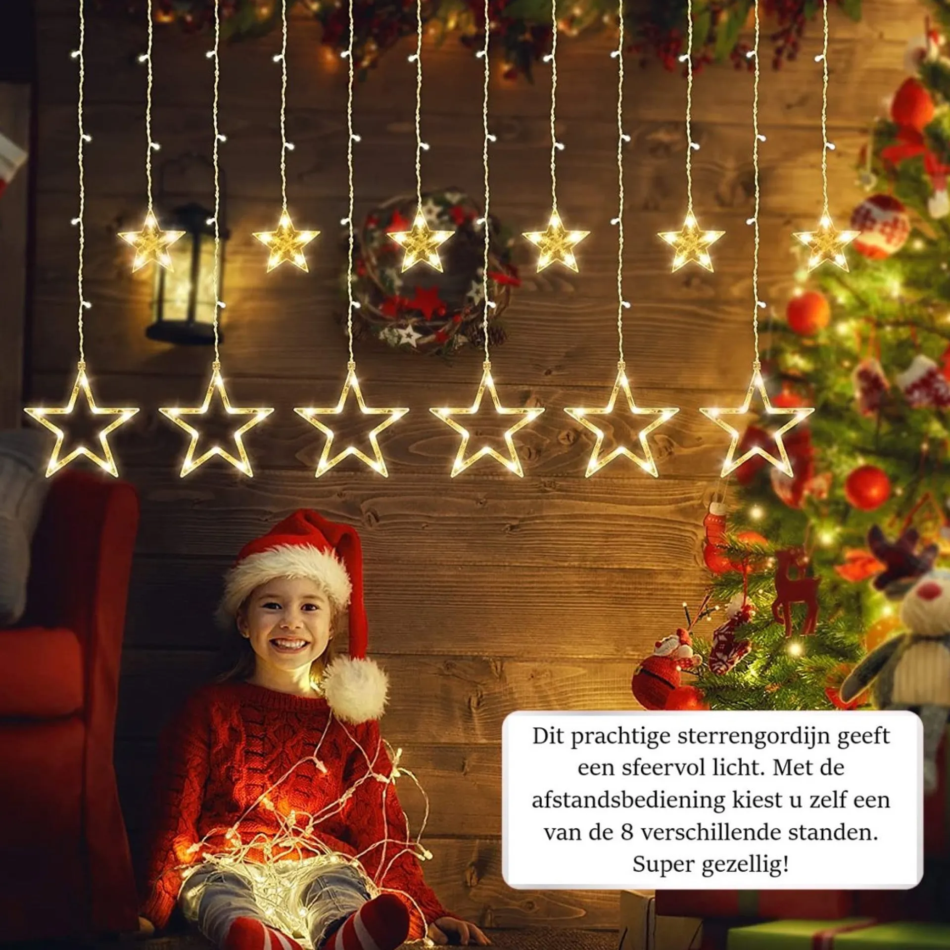 YUCEN Christmasxl Kerstverlichting | Sterrengordijn | Kerst | Kerststerren | Feest Licht Gordijn | Warm Wit Licht | 5 M Energie Zuinig | 24 Sterren - Inclusief Afstandsbediening - Extra Lang 5 Meter! Cheap