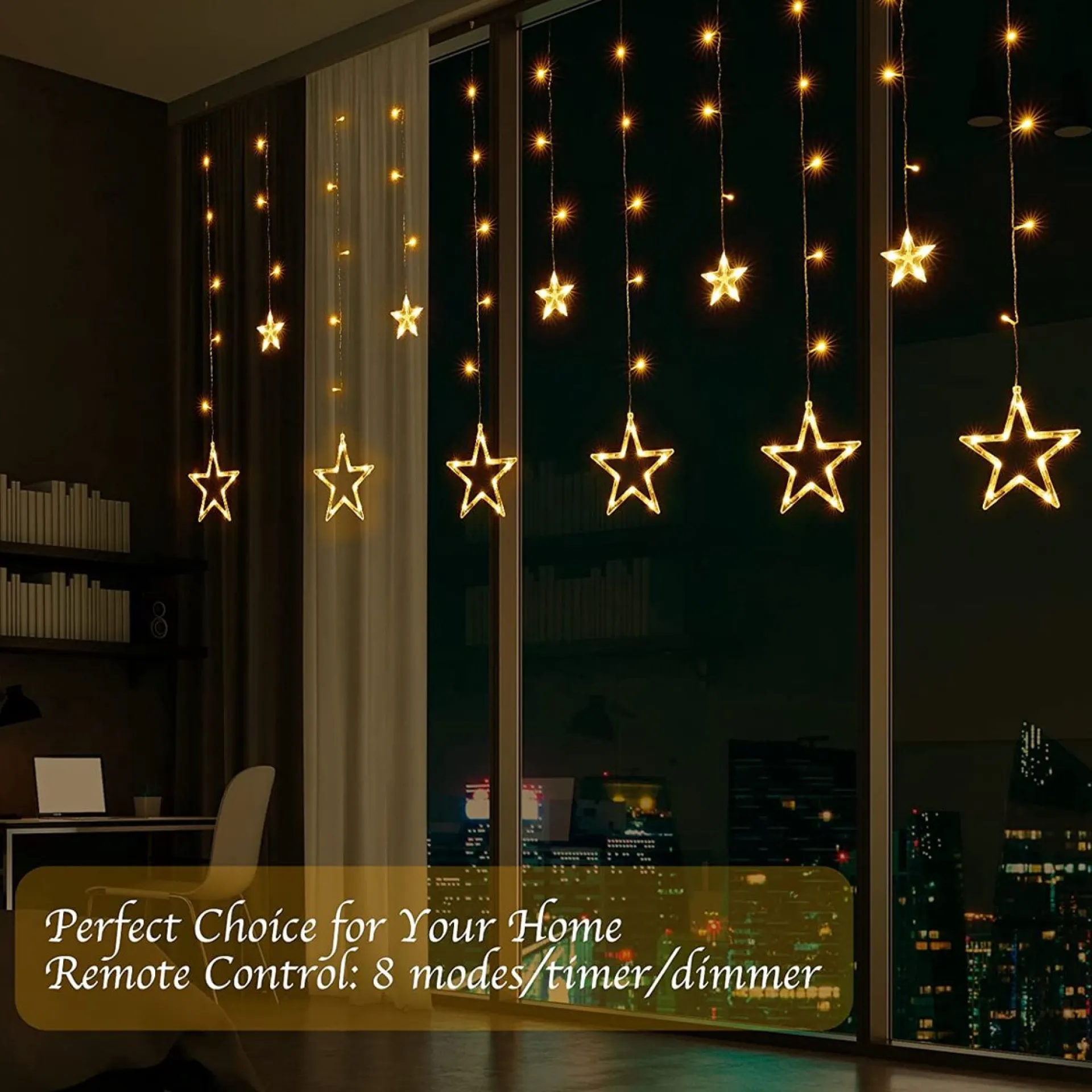 YUCEN Christmasxl Kerstverlichting | Sterrengordijn | Kerst | Kerststerren | Feest Licht Gordijn | Warm Wit Licht | 5 M Energie Zuinig | 24 Sterren - Inclusief Afstandsbediening - Extra Lang 5 Meter! Cheap