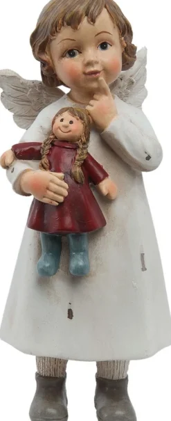 Clayre u0026 Eef Kerstbeelden>Clayre & Eef Beeld Engel 6X5X14 Cm Wit Polyresin Kerstdecoratie