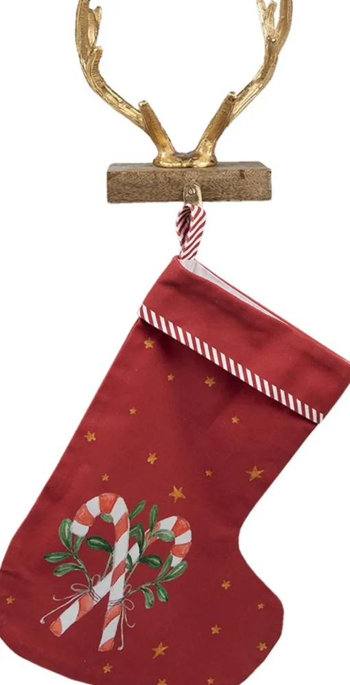 Clayre u0026 Eef Kerstsokken>Clayre & Eef Haak Kerstsok 17 Cm Goudkleurig Aluminium Gewei