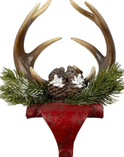 Clayre u0026 Eef Kerstsokken>Clayre & Eef Haak Kerstsok Gewei 18X24X15 Cm Rood Bruin Kunststof