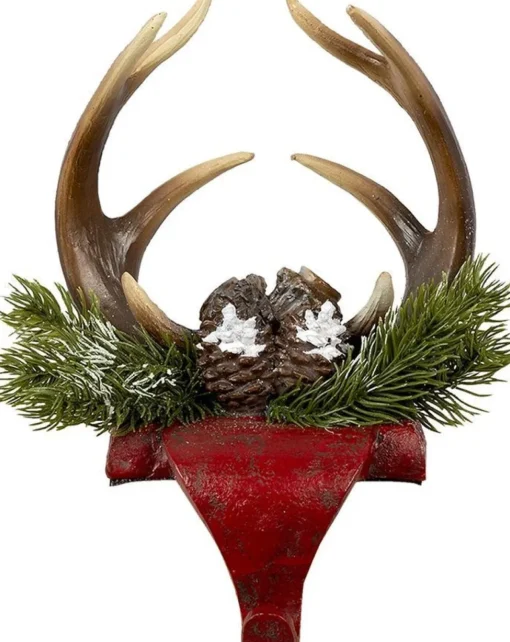 Clayre u0026 Eef Kerstsokken>Clayre & Eef Haak Kerstsok Gewei 18X24X15 Cm Rood Bruin Kunststof