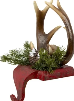 Clayre u0026 Eef Kerstsokken>Clayre & Eef Haak Kerstsok Gewei 18X24X15 Cm Rood Bruin Kunststof