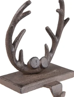 Clayre u0026 Eef Kerstsokken>Clayre & Eef Haak Kerstsok Gewei 13X12X18 Cm Bruin Ijzer