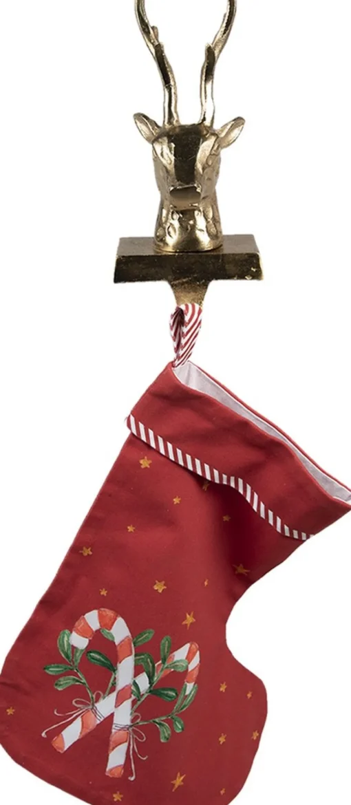 Clayre u0026 Eef Kerstsokken>Clayre & Eef Haak Kerstsok Rendier 27 Cm Goudkleurig Aluminium