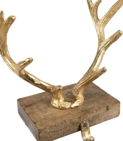 Clayre u0026 Eef Kerstsokken>Clayre & Eef Haak Kerstsok 21 Cm Goudkleurig Aluminium Gewei