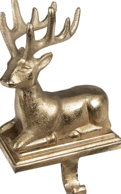 Clayre u0026 Eef Kerstsokken>Clayre & Eef Haak Kerstsok Rendier 21 Cm Goudkleurig Aluminium
