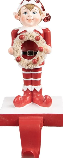 Clayre u0026 Eef Kerstsokken>Clayre & Eef Haak Kerstsok Elf 20 Cm Rood Polyresin