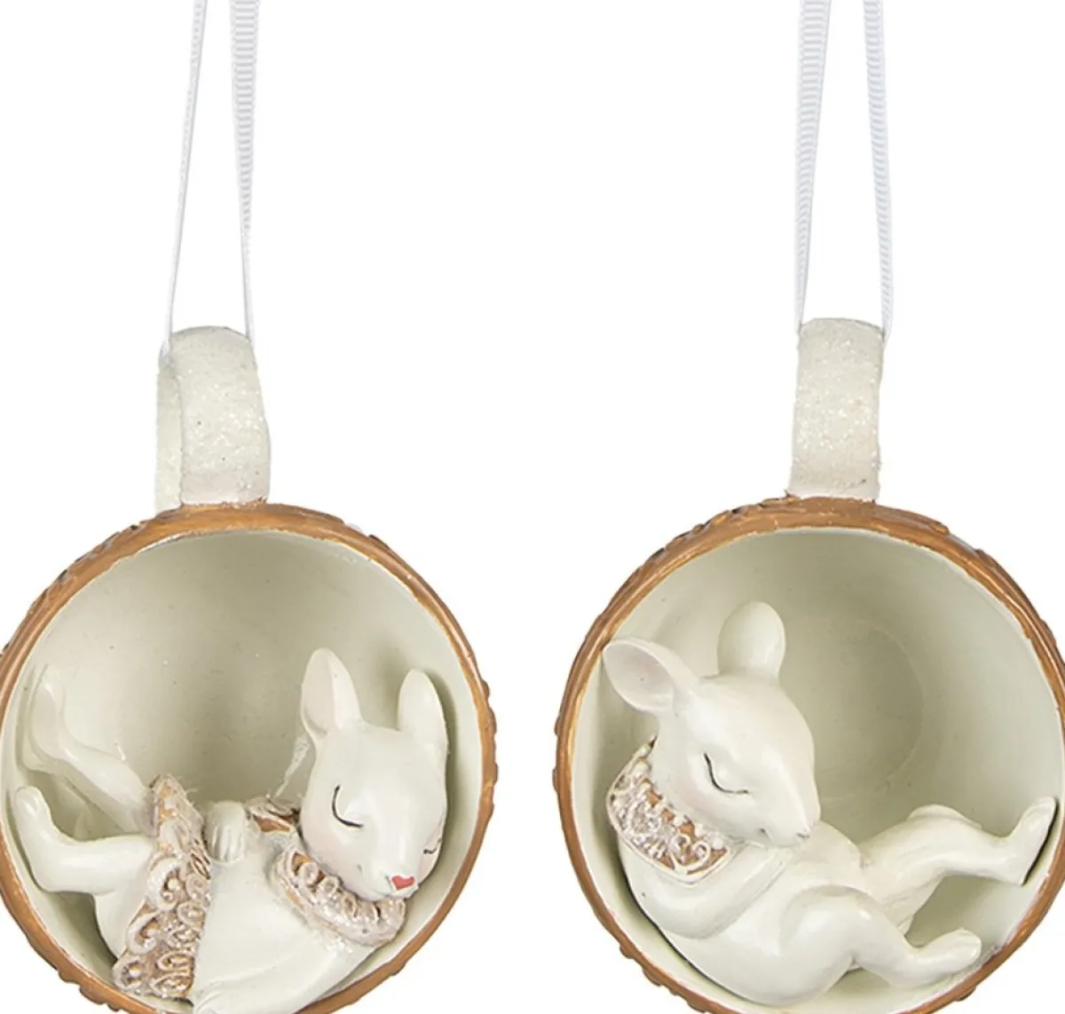 Clayre u0026 Eef Kersthanger>Clayre & Eef Hanger Muis Set Van 2 10X7X6 Cm Beige Polyresin