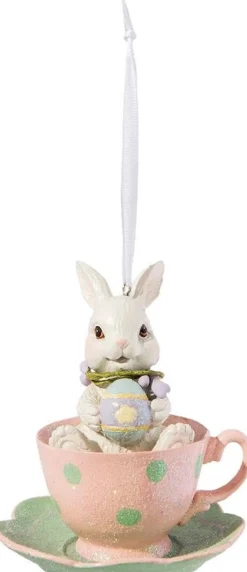 Clayre u0026 Eef Kersthanger>Clayre & Eef Hanger O 9X11 Cm Roze Kunststof Rond Konijn Paasdecoratie