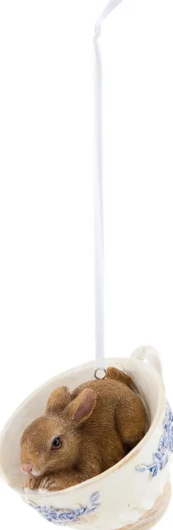 Clayre u0026 Eef Kersthanger>Clayre & Eef Hanger 9X7X7 Cm Bruin Wit Kunststof Rond Paasdecoratie