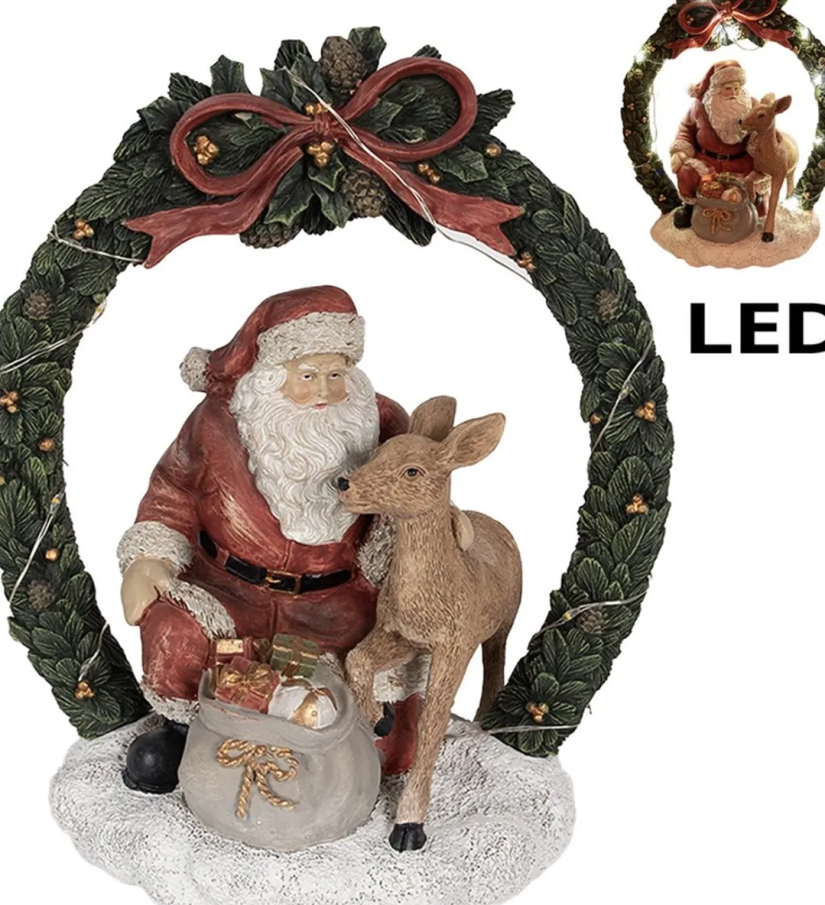Clayre u0026 Eef Kerstbeelden>Clayre & Eef Kerstdecoratie Met Led-Verlichting Kerstman 23 Cm Rood Polyresin
