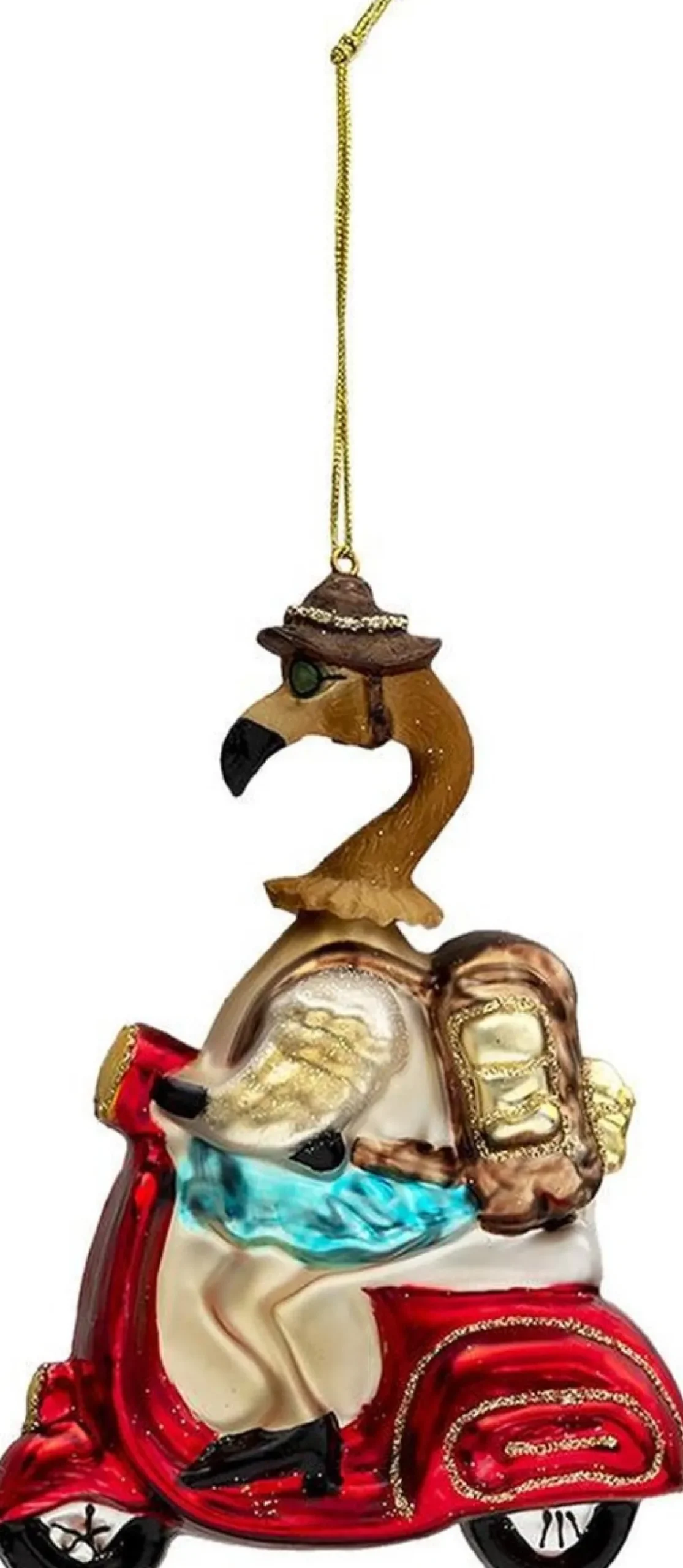 Clayre u0026 Eef Kersthanger>Clayre & Eef Kersthanger Flamingo 10X5X13 Cm Rood Bruin Glas Kerstbal