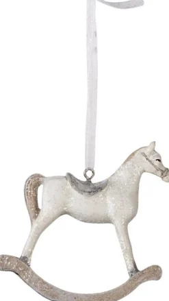 Clayre u0026 Eef Kersthanger></noscript>Clayre & Eef Kersthanger Hobbelpaard 8 Cm Wit Kunststof Kerstbal