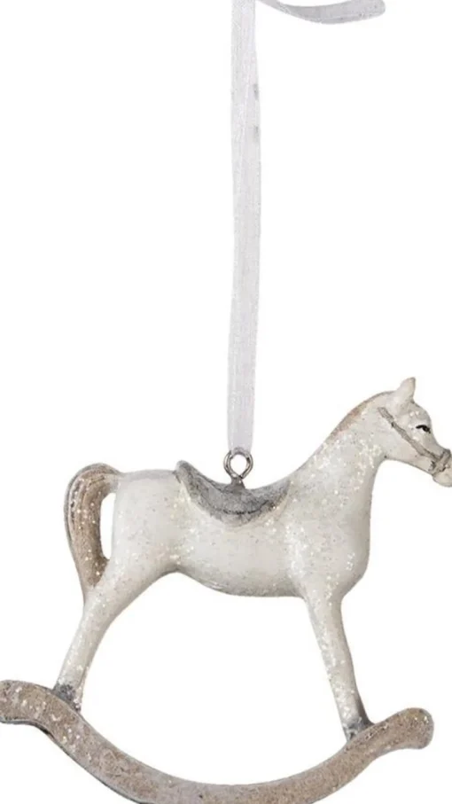 Clayre u0026 Eef Kersthanger>Clayre & Eef Kersthanger Hobbelpaard 8 Cm Wit Kunststof Kerstbal