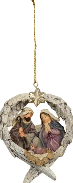 Clayre u0026 Eef Kersthanger></noscript>Clayre & Eef Kersthanger Kerstgroep 8X3X10 Cm Grijs Beige Kunststof Kerstbal