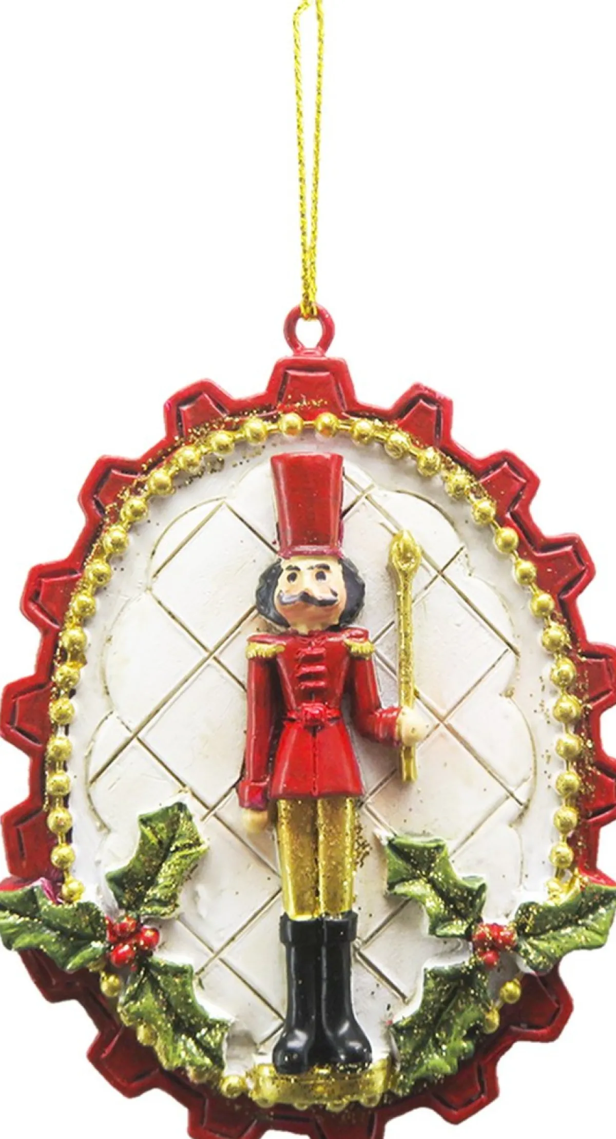 Clayre u0026 Eef Kersthanger>Clayre & Eef Kersthanger Notenkraker 8 Cm Rood Wit Kunststof Kerstbal