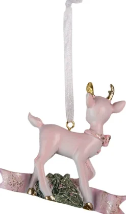 Clayre u0026 Eef Kersthanger></noscript>Clayre & Eef Kersthanger Rendier 9X3X9 Cm Roze Kunststof Kerstbal