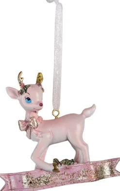 Clayre u0026 Eef Kersthanger></noscript>Clayre & Eef Kersthanger Rendier 9X3X9 Cm Roze Kunststof Kerstbal