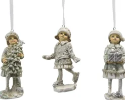 Clayre u0026 Eef Kersthanger>Clayre & Eef Kersthanger Set Van 3 Kind 12 Cm Beige Groen Kunststof Kerstdecoratie