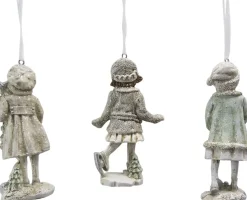 Clayre u0026 Eef Kersthanger></noscript>Clayre & Eef Kersthanger Set Van 3 Kind 12 Cm Beige Groen Kunststof Kerstdecoratie