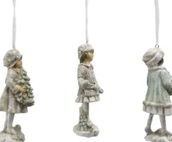 Clayre u0026 Eef Kersthanger></noscript>Clayre & Eef Kersthanger Set Van 3 Kind 12 Cm Beige Groen Kunststof Kerstdecoratie