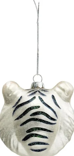 Clayre u0026 Eef Kersthanger></noscript>Clayre & Eef Kersthanger Tijger 10X9X10 Cm Zilverkleurig Glas Kerstbal