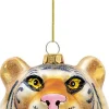 Clayre u0026 Eef Kersthanger>Clayre & Eef Kersthanger Tijger 10X9X10 Cm Goudkleurig Glas Kerstbal