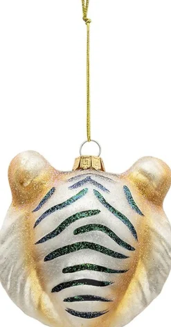 Clayre u0026 Eef Kersthanger></noscript>Clayre & Eef Kersthanger Tijger 10X9X10 Cm Goudkleurig Glas Kerstbal