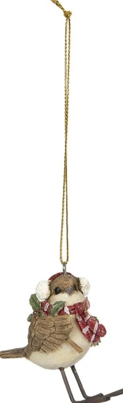 Clayre u0026 Eef Kersthanger>Clayre & Eef Kersthanger 5X3X7 Cm Bruin Rood Kunststof Kerstbal